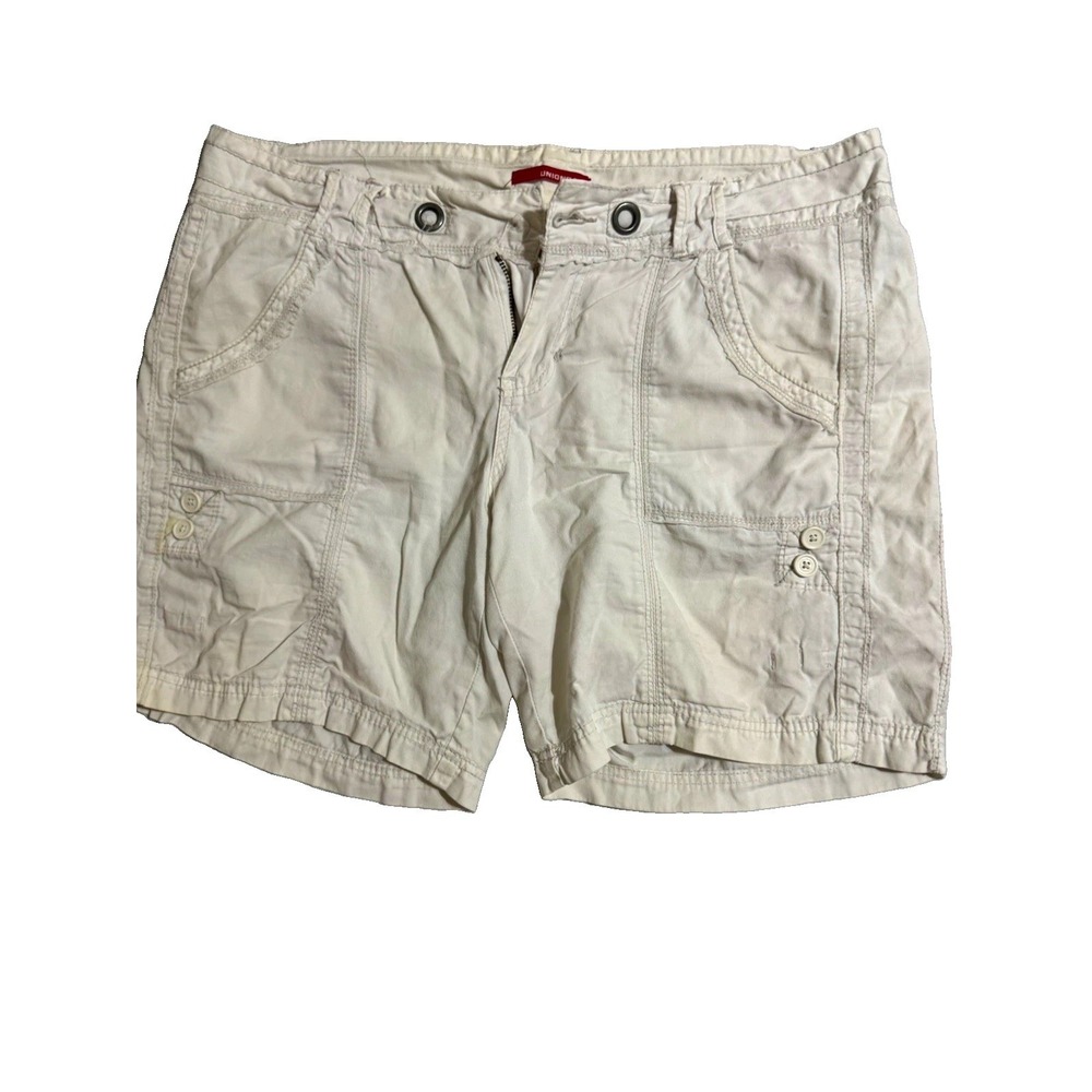 UNIONBAY Juniors Cargo Shorts Size 15 White Cotton Twill Pockets Button Mid Rise